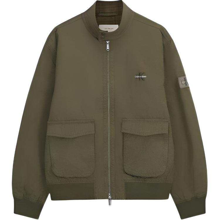 Calvin Klein Denim Jackets Men's LI1 Army Green Stand Collar Moderate Straight Fit