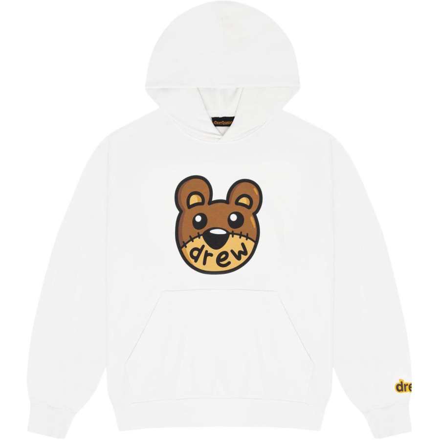 Drew House Front Kangaroo Printed Pattern Fleece Lined Hooded Pullover Cartoon Sweatshirt Unisex White