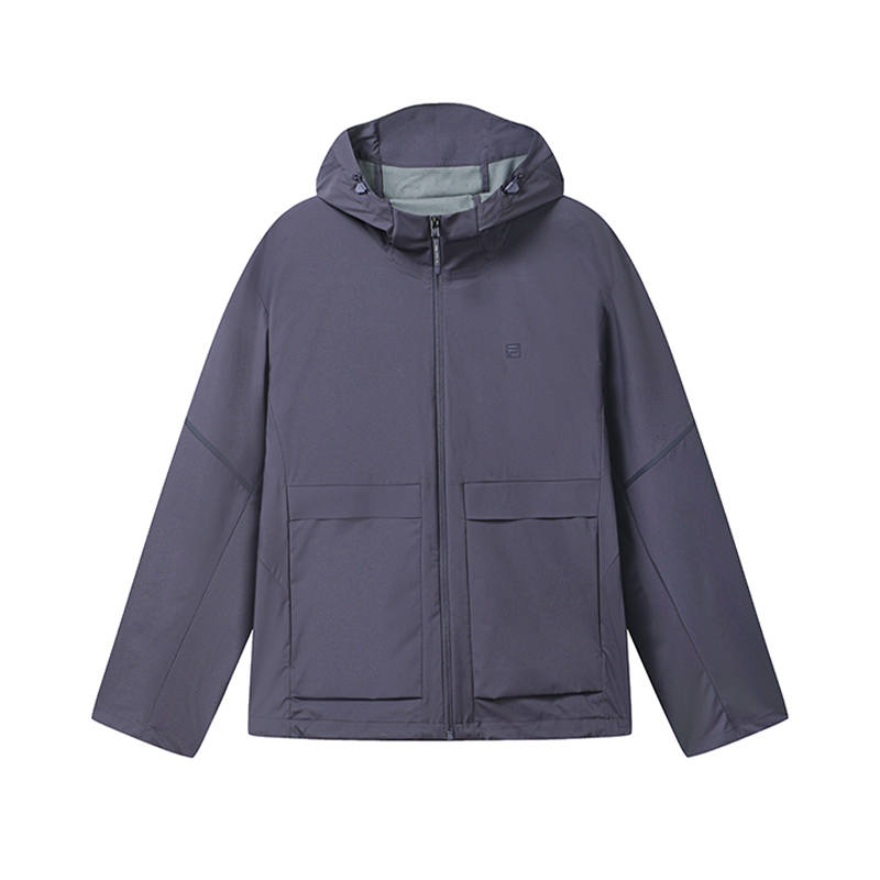 FILA WHITE Jackets Men's Dark Grape Purple Hooded Non Detachable Moderate Straight Fit