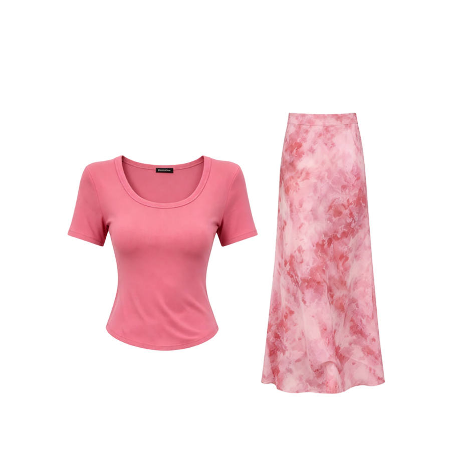 CPAURA Two Piece Skirt Sets Women's Moderate Long Skirt