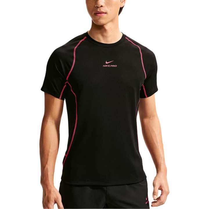 Nike Nike Pro Quick Dry T Shirts Men's Black/Transparent Pink Crew Neck Moderate