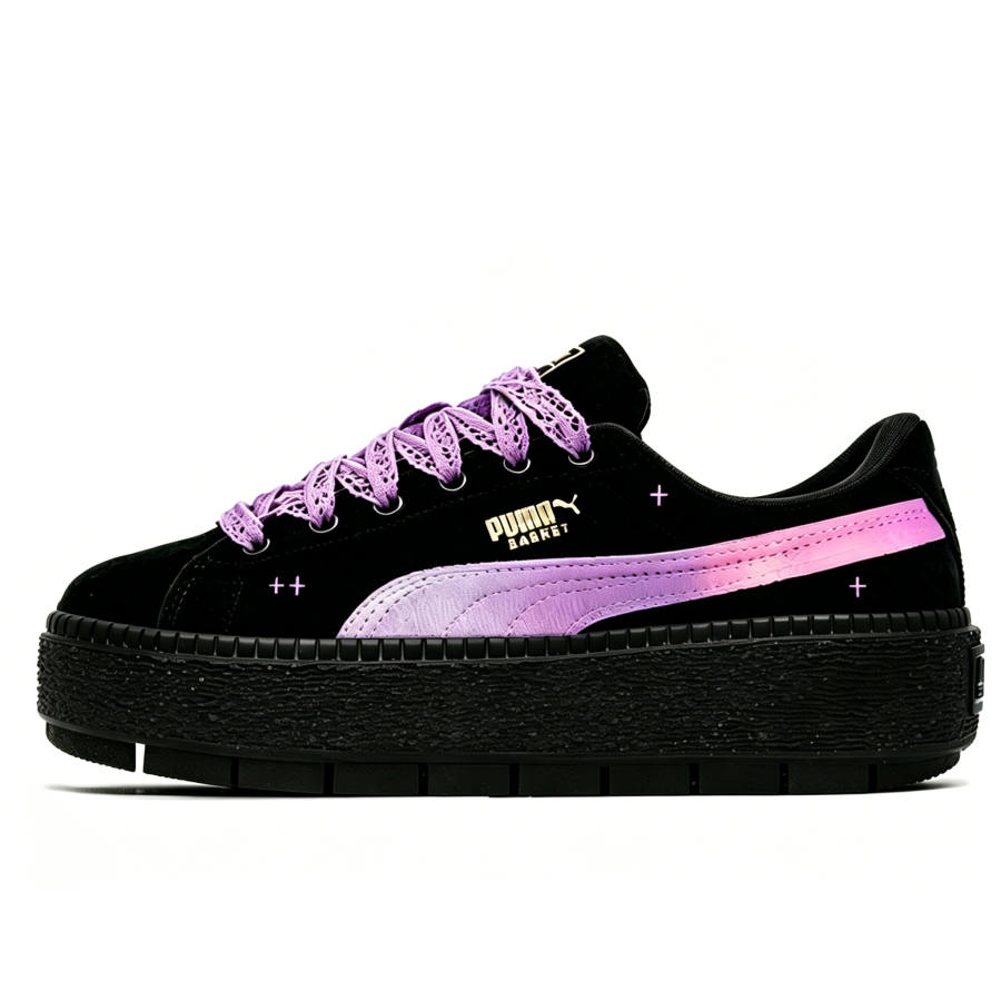 PUMA Platform Trace Skateboard Shoes Women's Low Top Black/White/Purple/Pink