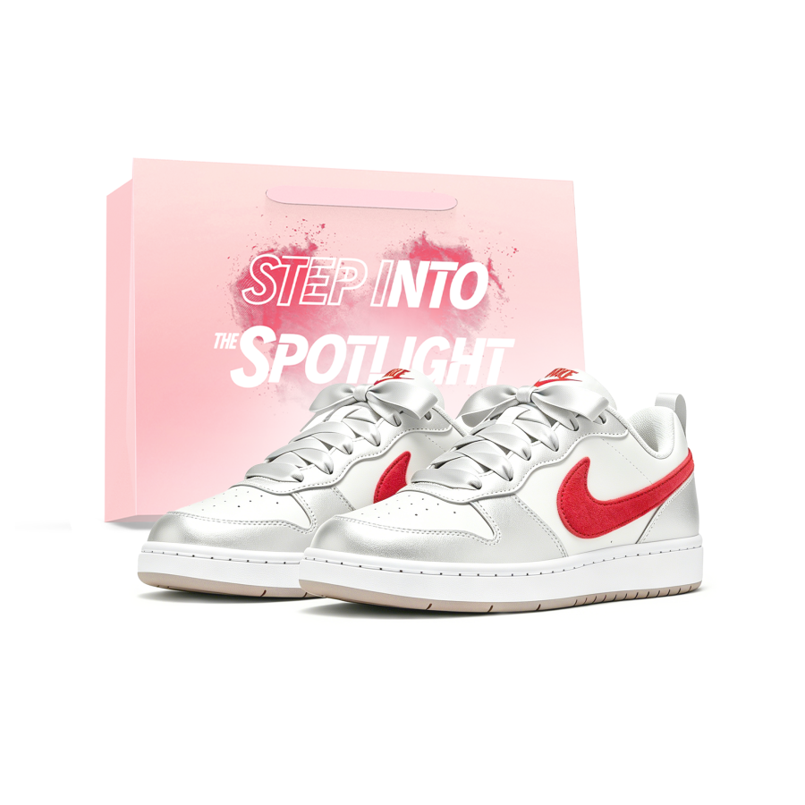 Nike Nike Court Borough Skateboard Shoes Unisex Low Top Silver/White/Red