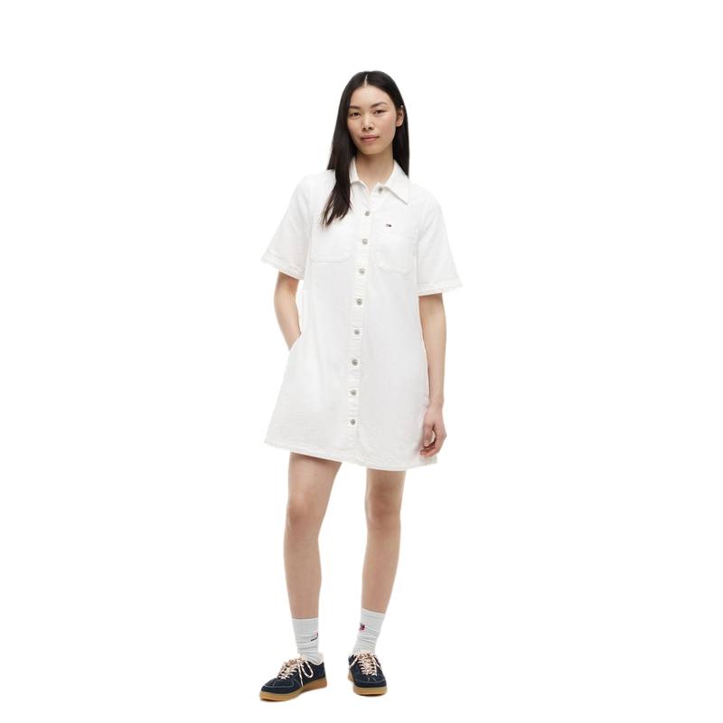 Tommy Hilfiger Short Sleeved Dresses Women's White YBH Lapel Moderate Midi Skirt Other