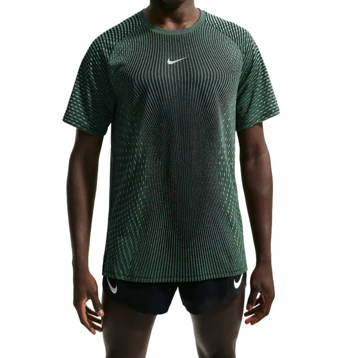 Nike Nike Running T Shirts Men's Black/Light Green Spark Crew Neck Moderate