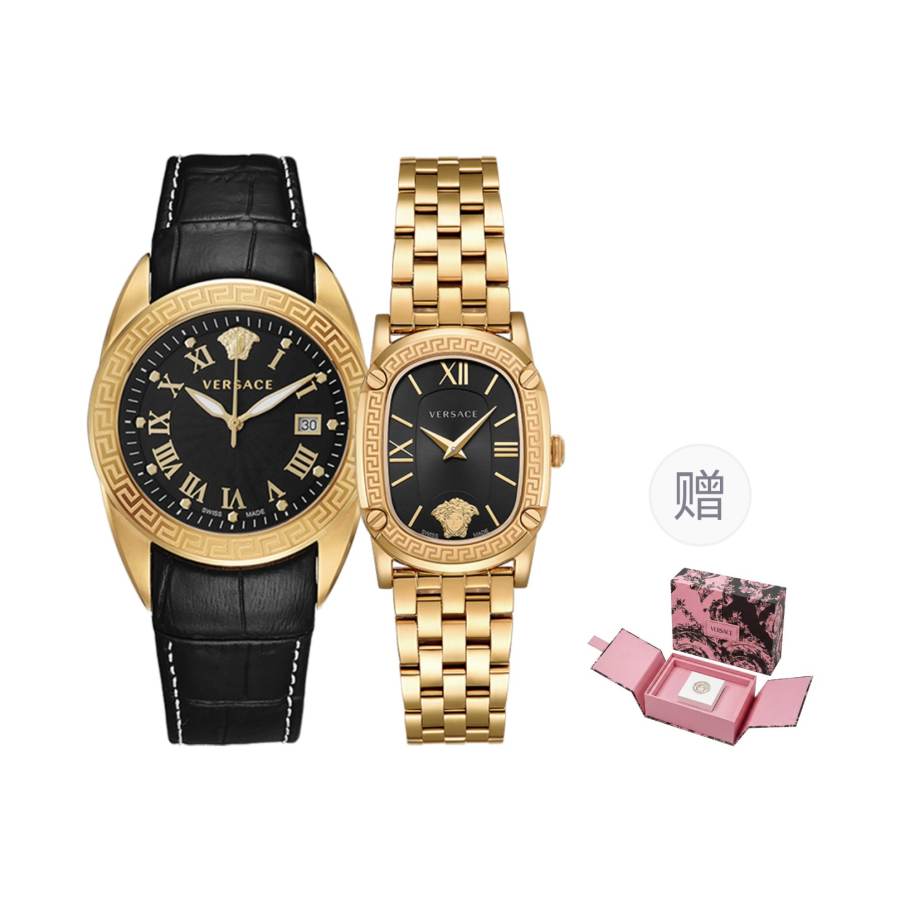 VERSACE Wrist Watches Quartz Movement Stainless Steel Watchband Black Dial Women's Watch Gift Sweet Love Box