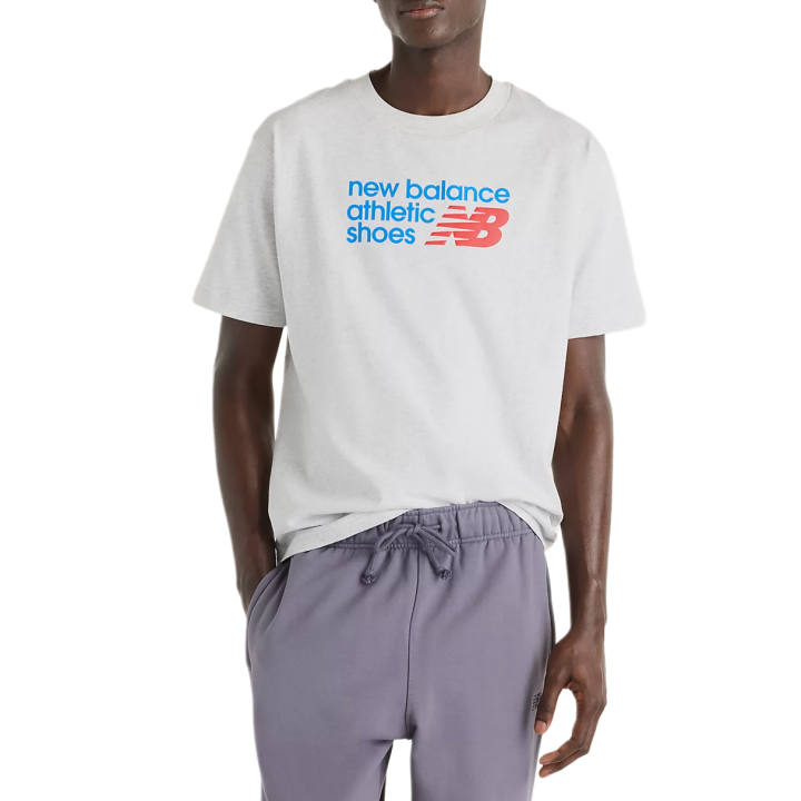 New Balance New Balance NB Athletics T Shirts Men's Gray Heather Multicolor Crew Neck Moderate