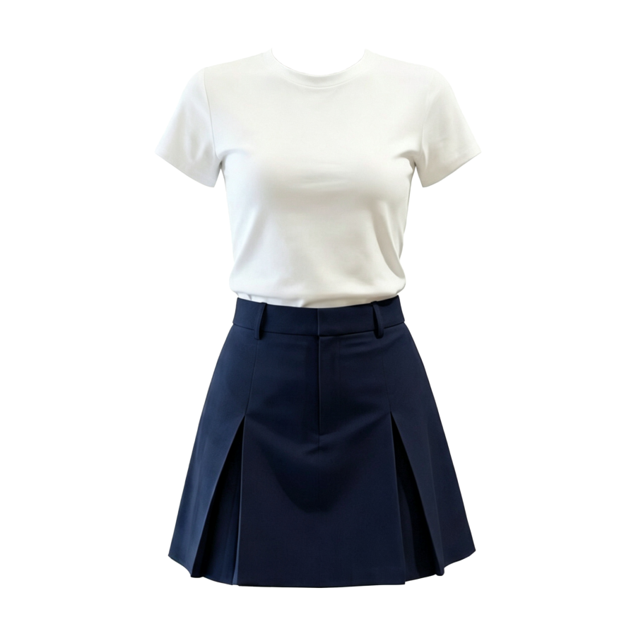 FINDSME GAGA Two Piece Skirt Sets Women's Crew Neck Moderate Short Skirt