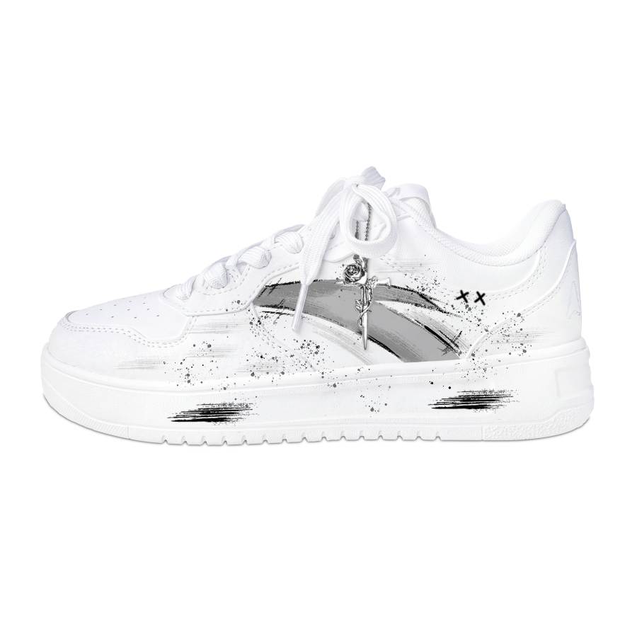 ANTA Easy Skateboard Shoes Men's Low Top White Gray Black Ink Splatter Color Block