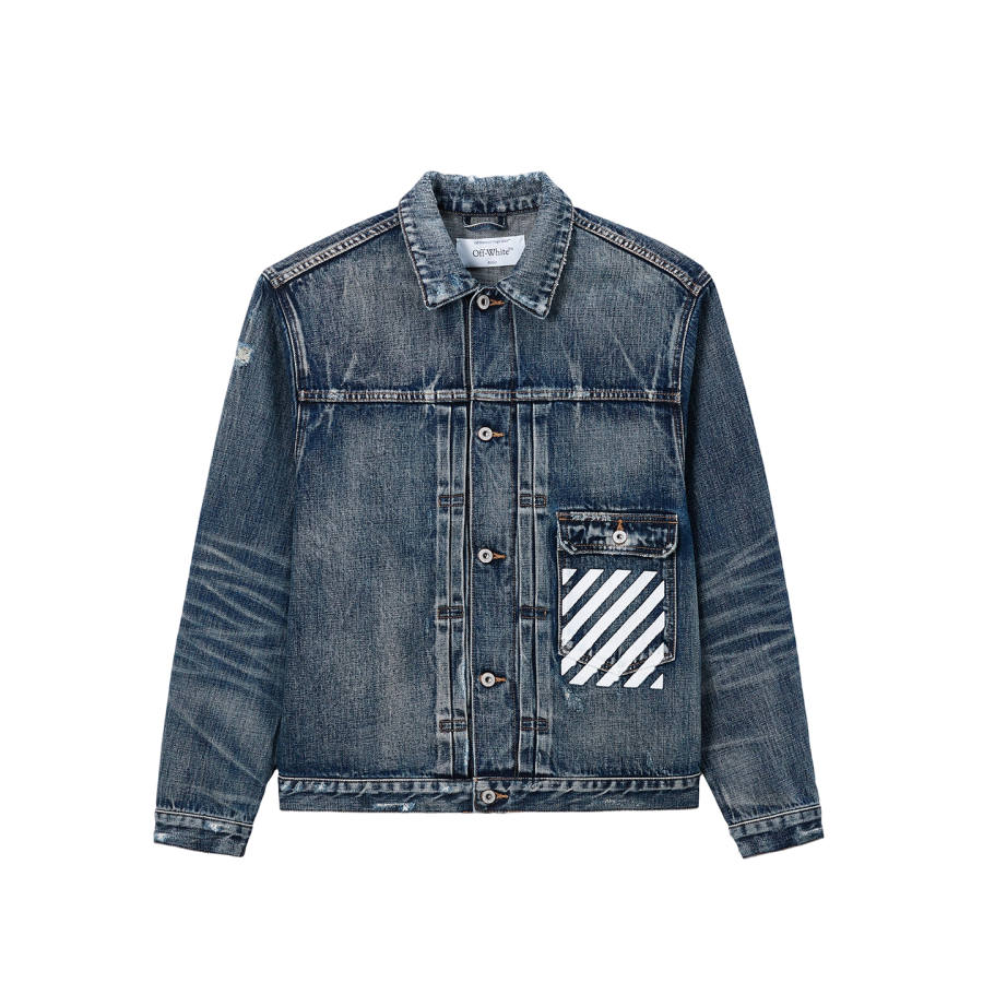 OFF-WHITE OFF WHITE Denim Jackets Unisex Colorful Blue Lapel Moderate Straight Fit