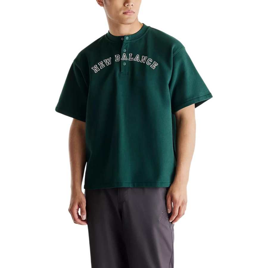 New Balance New Balance French Terry T Shirts Men's Nordic Green Henry Collar Moderate