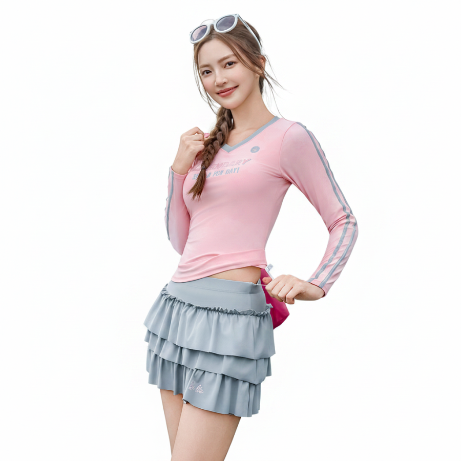 Barbie Two Piece Swimsuits Women's Pink V Neck Moderate Short Skirt Two Piece Swimsuit