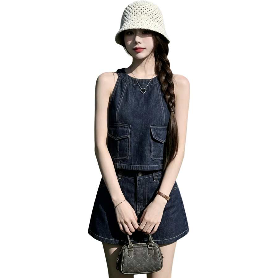 JBBCN Two Piece Skirt Sets Women's Halter Moderate Short Skirt