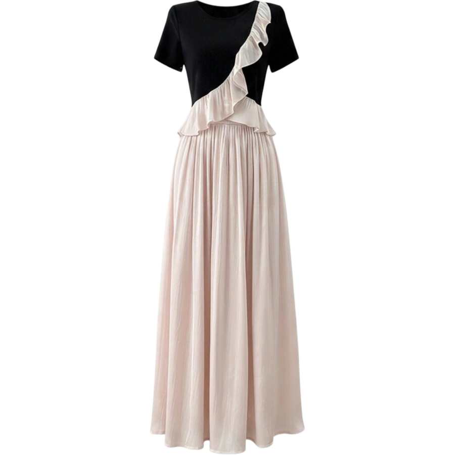CHARM GLOW Two Piece Skirt Sets Women's Crew Neck Moderate Long Skirt
