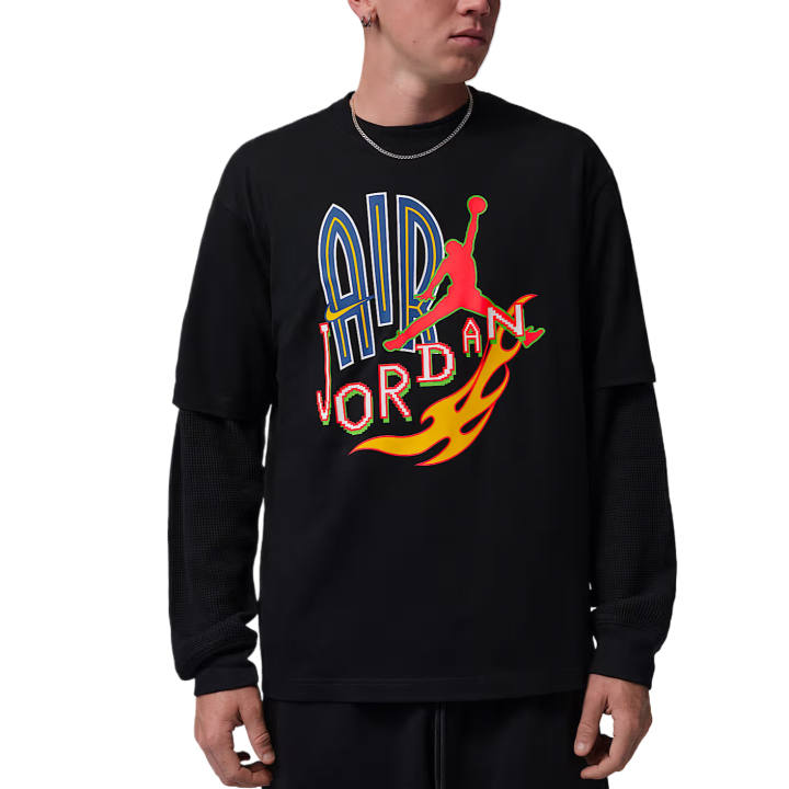 Jordan Jordan T Shirts Men's Black/Infrared 23 Crew Neck Moderate Straight Fit