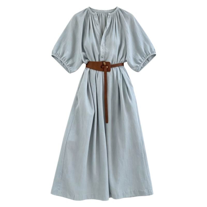 CPAURA Short Sleeved Dresses Women's Camisole Moderate Long Skirt A Line Skirt