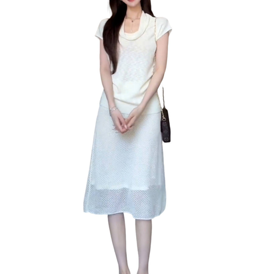 JBBCN Two Piece Skirt Sets Women's Draped Neckline Thin Midi Skirt