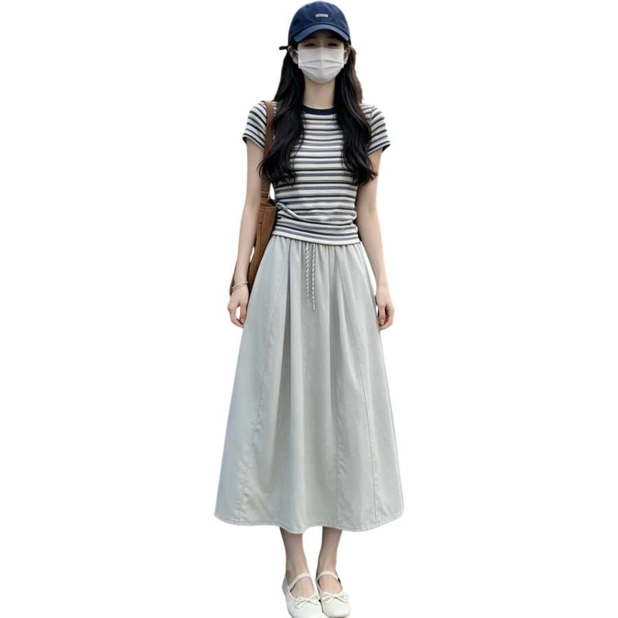 JBBCN Two Piece Skirt Sets Women's Crew Neck Thin Midi Skirt