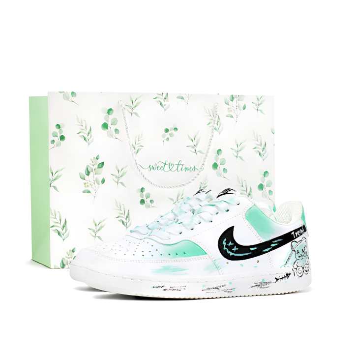 Nike Nike Court Vision 1 Skateboard Shoes Unisex Low Top White Black Mint Green Graffiti Colorway