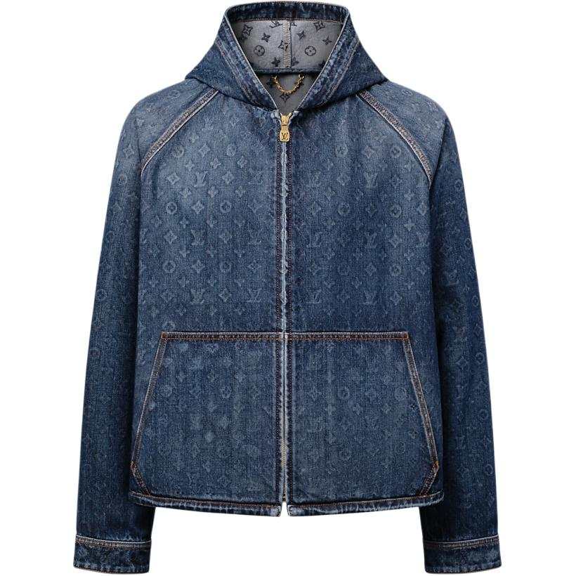 LOUIS VUITTON Monogram Denim Jackets Men's Blue Hooded Non Detachable Moderate Other