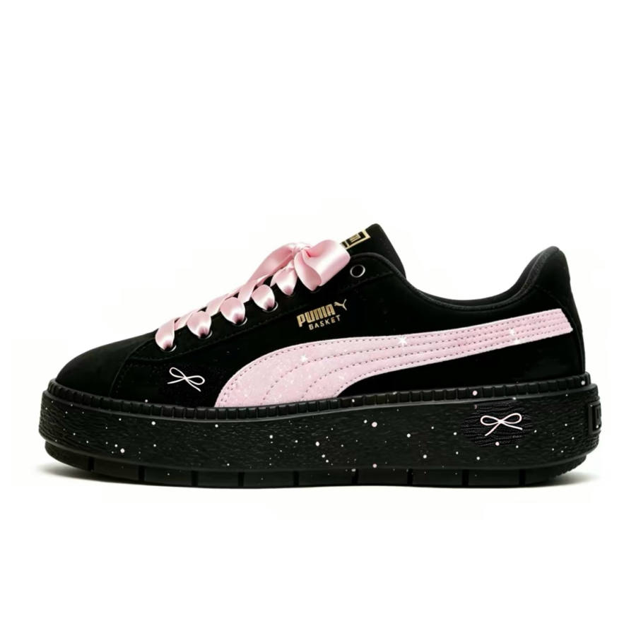 PUMA Platform Trace Skateboard Shoes Women's Low Top Black/White/Pink