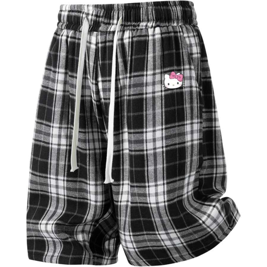Sanrio Hello Kitty Casual Shorts Women's Black Moderate Straight Fit Pants
