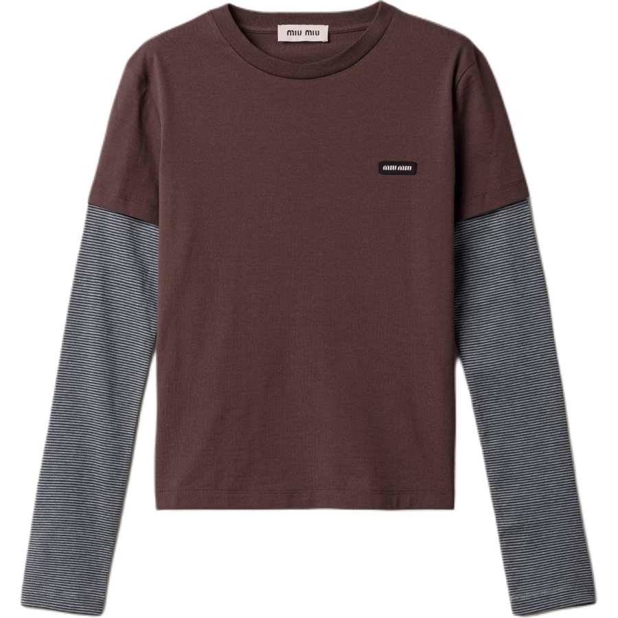 MIU MIU T Shirts Women's Gray Brown Crew Neck Moderate Straight Fit