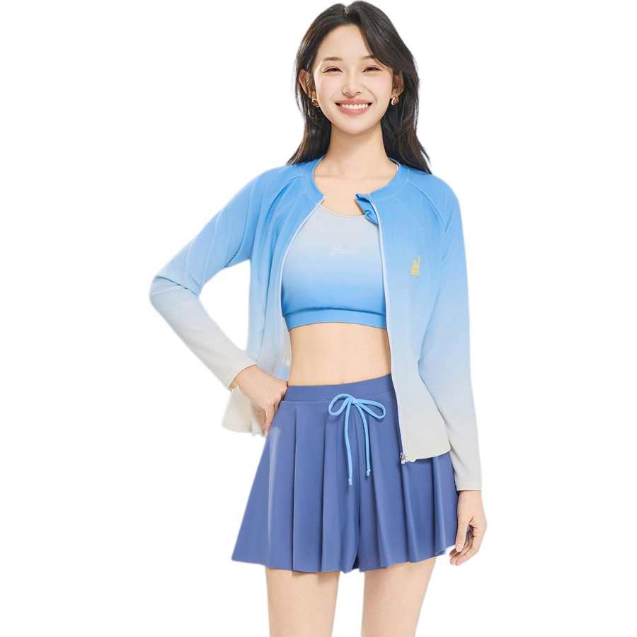 Barbie Two Piece Swimsuits Women's Blue Crew Neck Moderate Short Skirt Two Piece Swimsuit