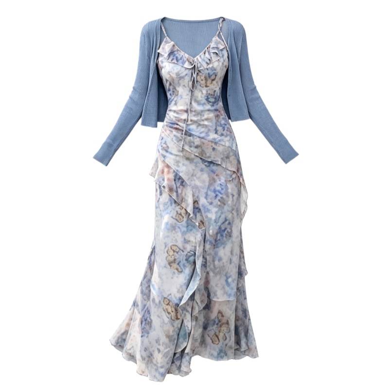 CPAURA Two Piece Skirt Sets Women's Camisole Moderate Long Skirt