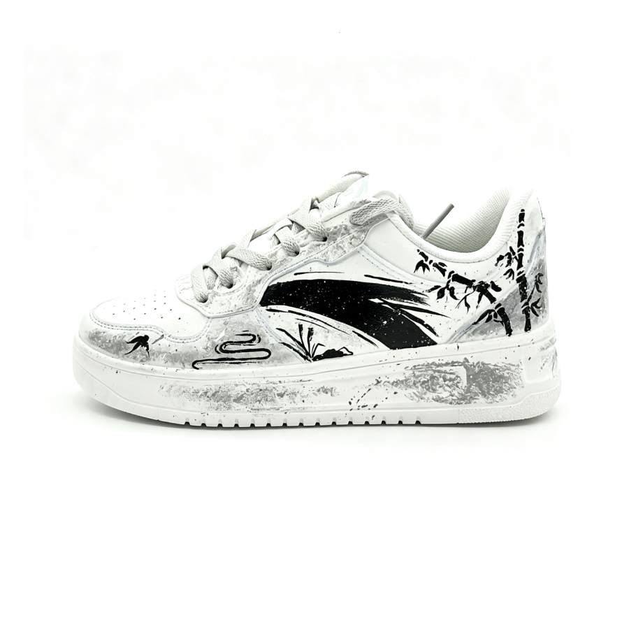 ANTA Easy Skateboard Shoes Unisex Low Top White Gray Black Ink Wash Colorway