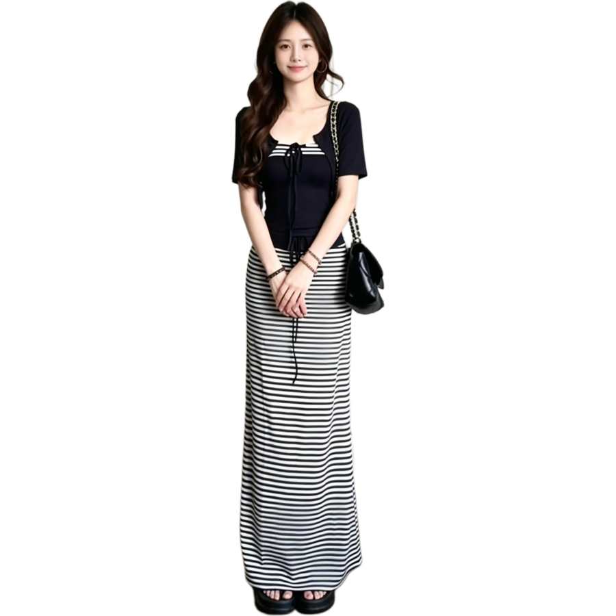 JBBCN Two Piece Skirt Sets Women's Square Collar Thin Long Skirt