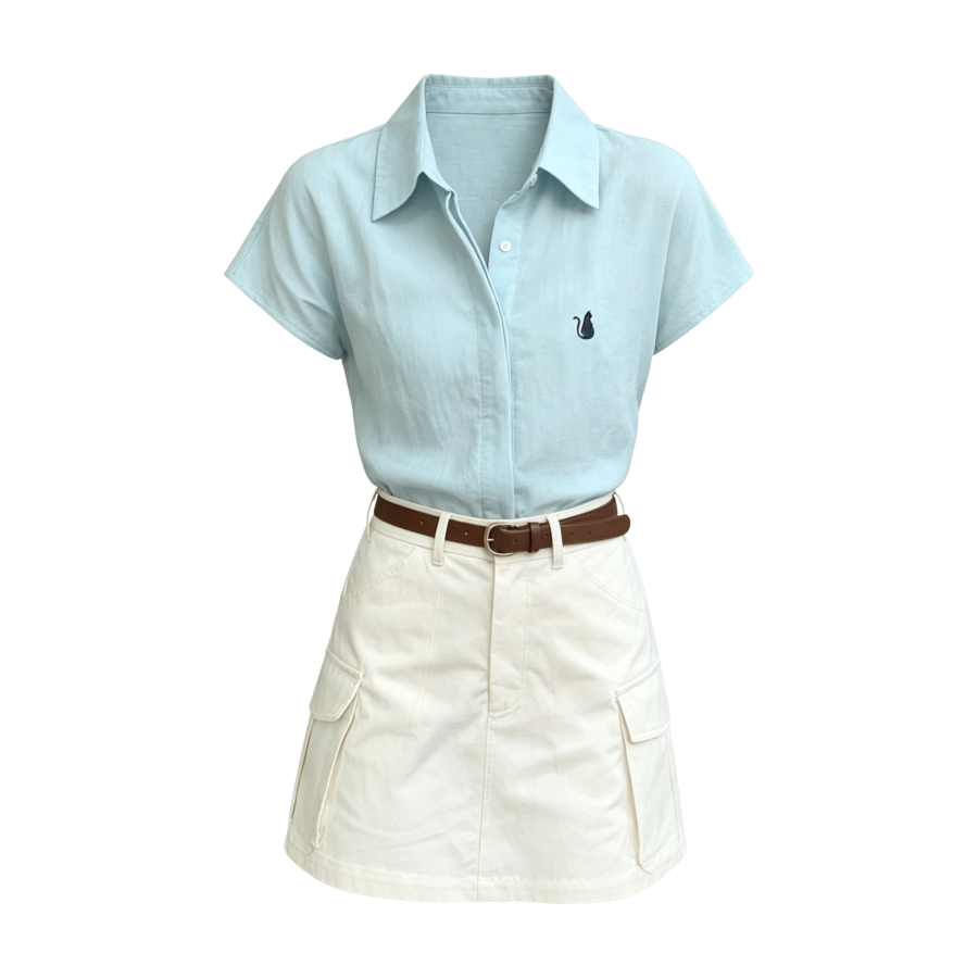 FINDSME GAGA Two Piece Skirt Sets Women's Lapel Moderate Short Skirt