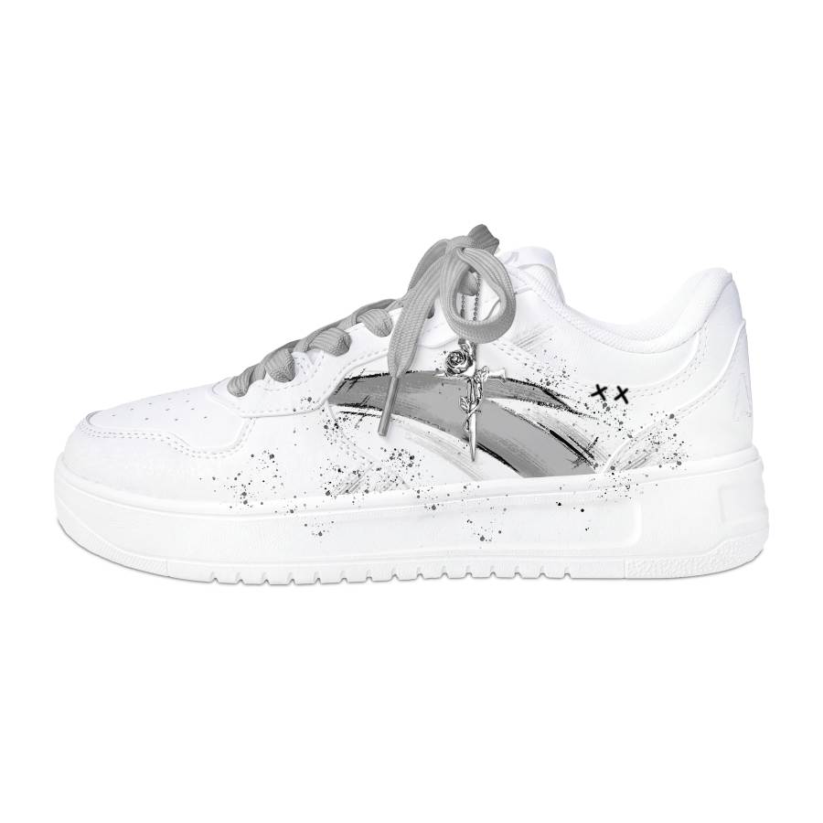 ANTA Easy Skateboard Shoes Men's Low Top White Gray Black Ink Splatter Color Block