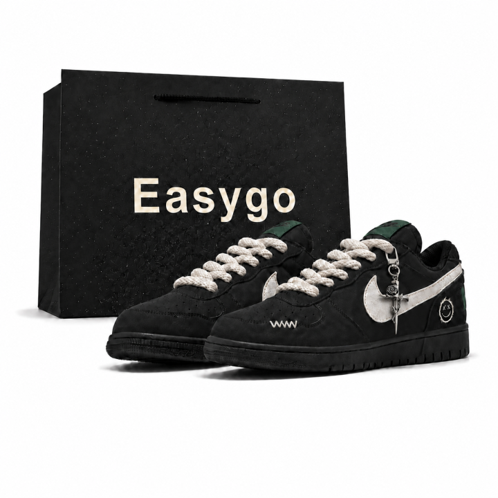 Nike Nike Big Skateboard Shoes Men's Low Top Black Rice White Green