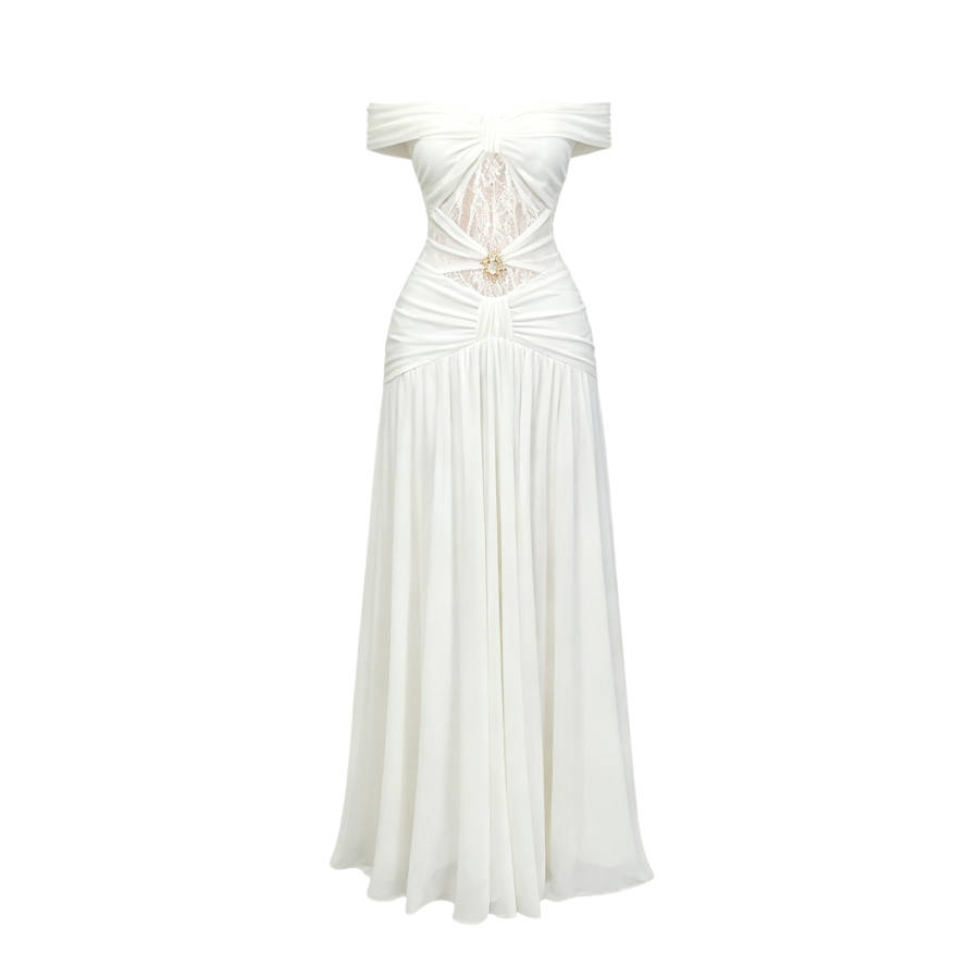 TUSHIFEI Sleeveless Dresses Women's White Boat Neck Moderate Long Skirt A Line Skirt