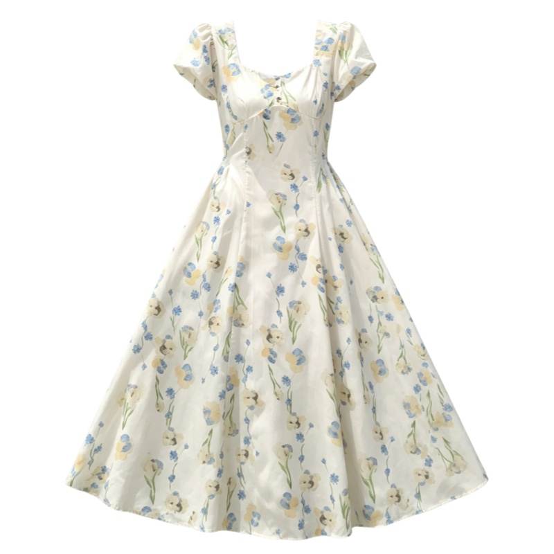 CPAURA Short Sleeved Dresses Women's Image Color V Neck Moderate Long Skirt A Line Skirt