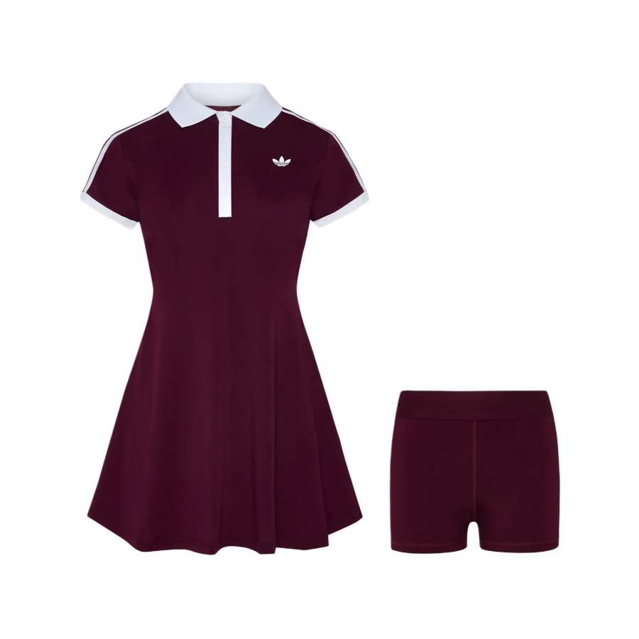 Adidas Originals Tennis Outfits Women's Dark Reddish Purple Lapel Moderate Short Skirt