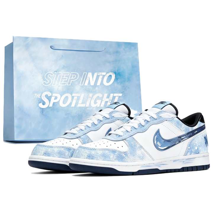 Nike Nike Big Leather Slip Resistant Abrasion Resistant Low top Skateboard Shoes Unisex Ice Blue