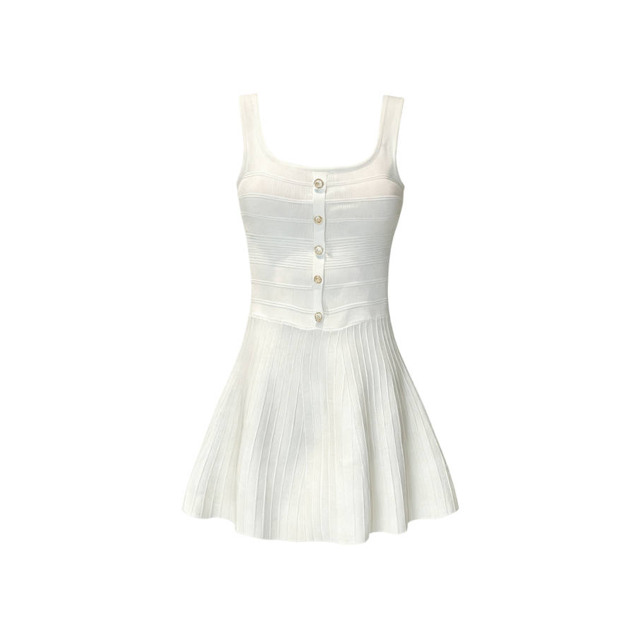 TUSHIFEI Sleeveless Dresses Women's White Square Collar Moderate Short Skirt A Line Skirt
