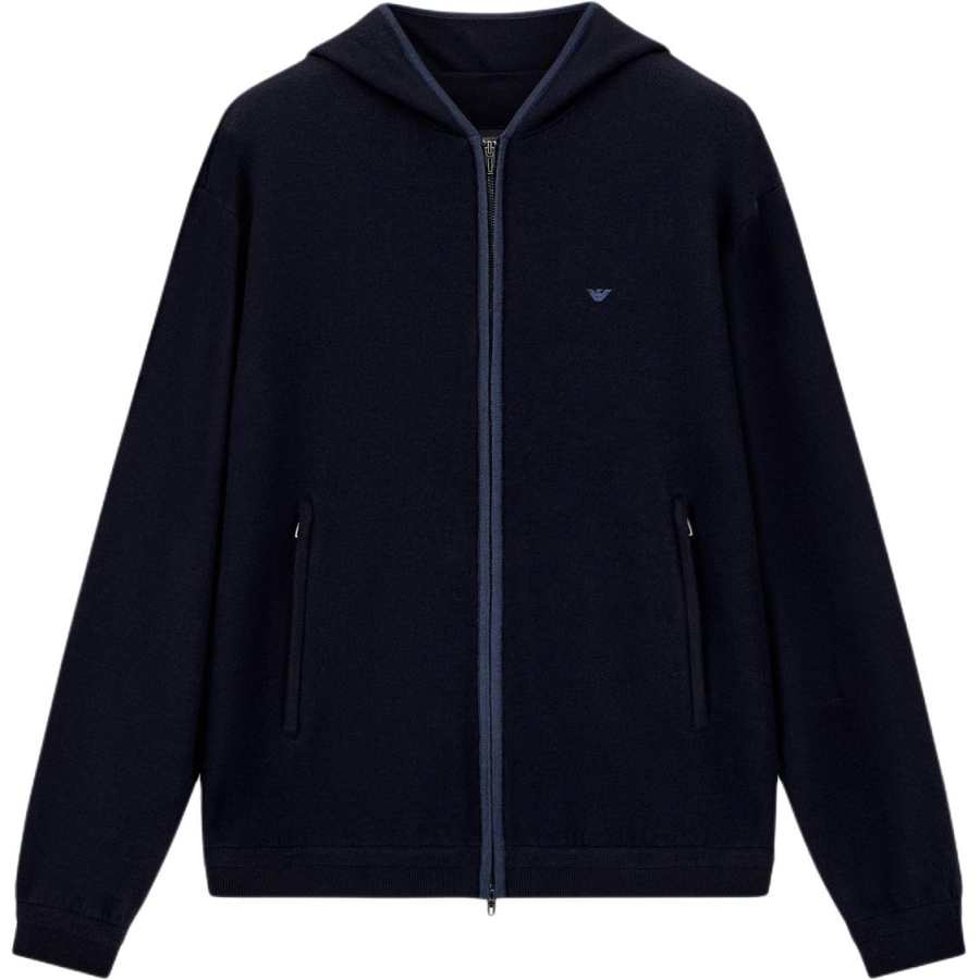 EMPORIO ARMANI Sweaters Men's Marine Blue Hooded Non Detachable Moderate