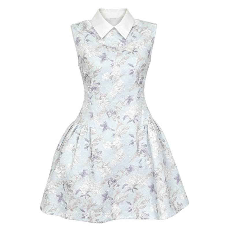 CPAURA Sleeveless Dresses Women's Light Blue Lapel Moderate Short Skirt Other