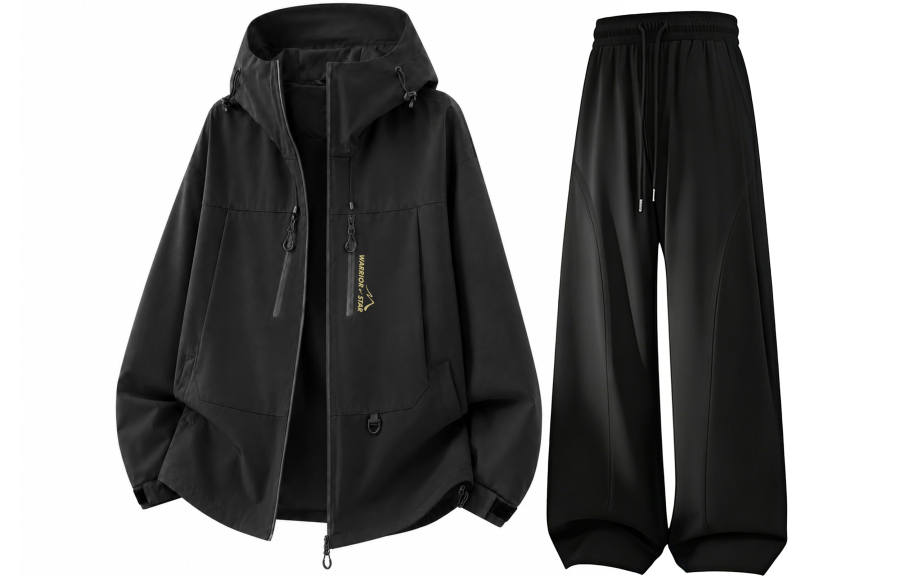 WARRIOR Windbreaker Jacket & Pants Sets Unisex Hooded Non Detachable Moderate