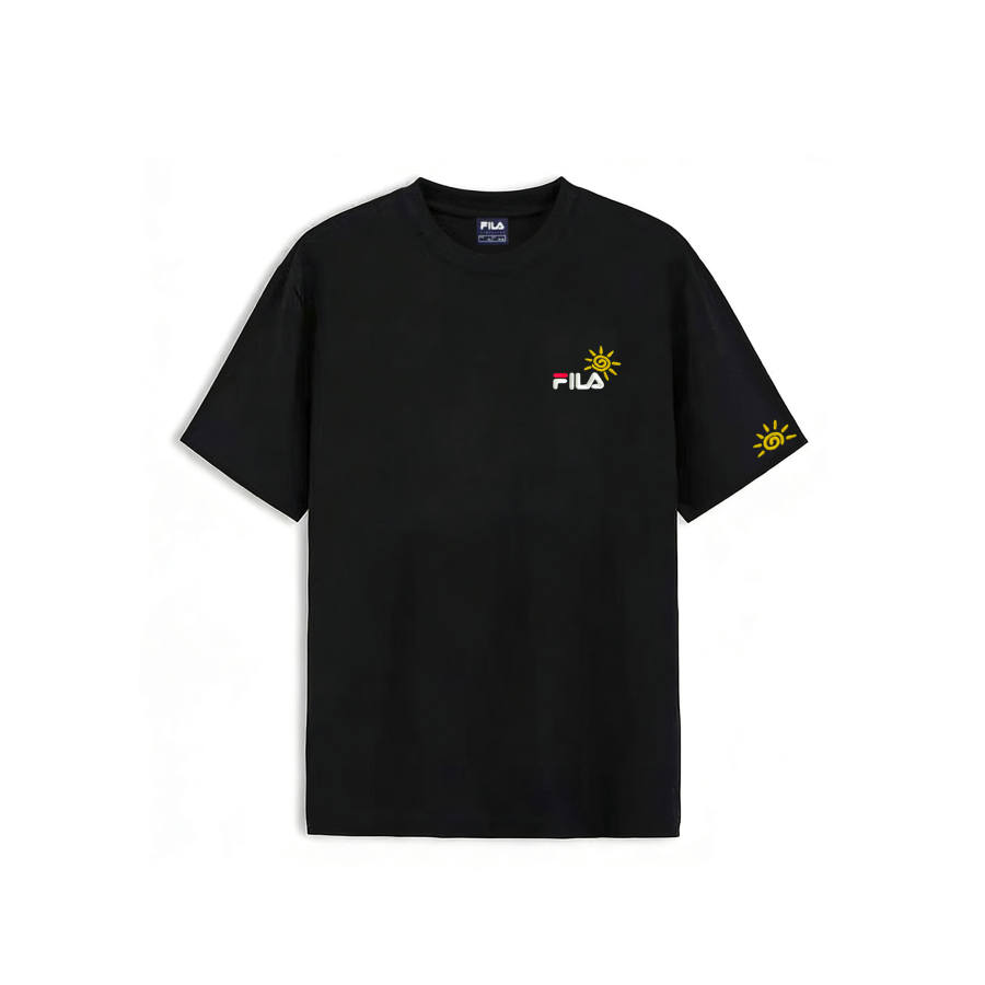 FILA T Shirts Unisex Black Sun Crew Neck Moderate Straight Fit