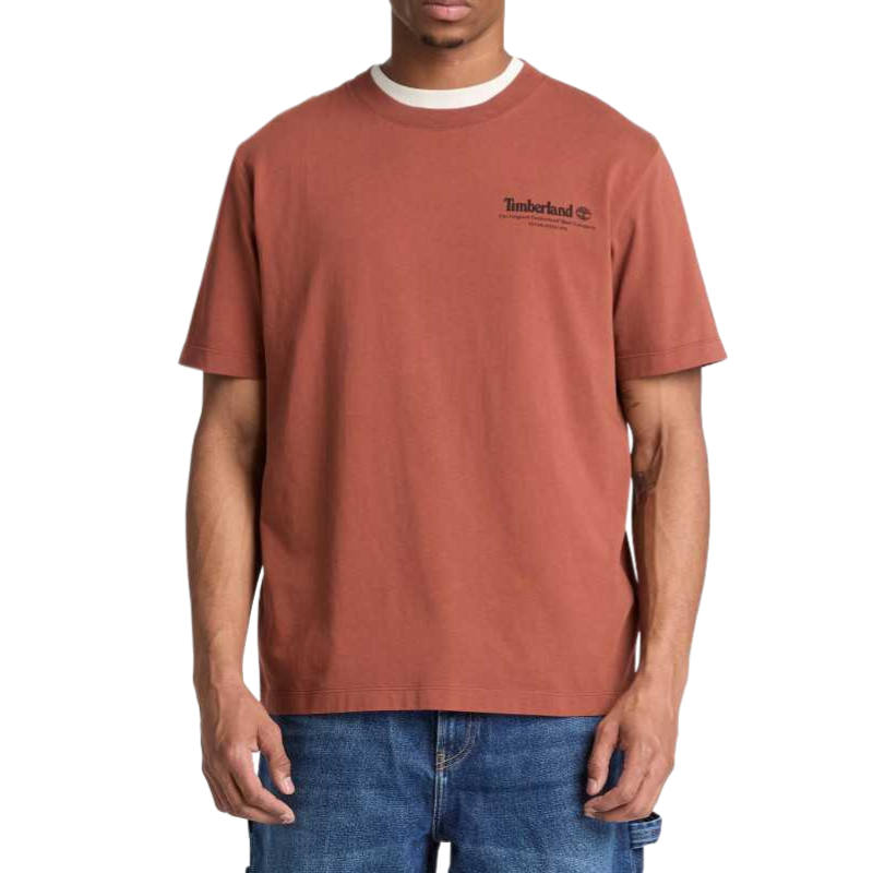 Timberland T Shirts Men's Grayish Red Taupe Crew Neck Moderate