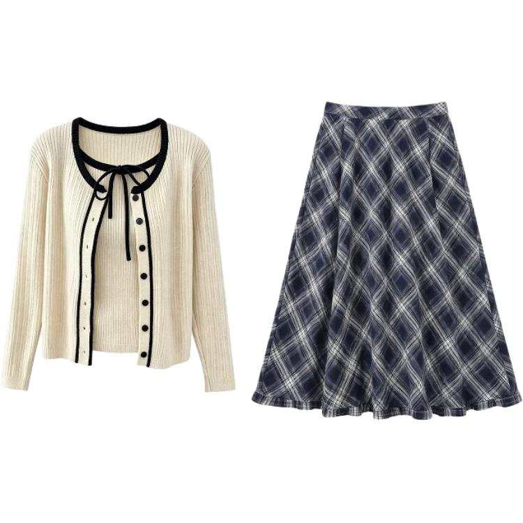 CHARM GLOW Two Piece Skirt Sets Women's Camisole Moderate Long Skirt