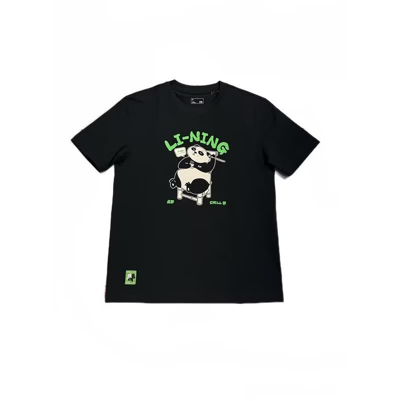 Li-Ning Li Ning T Shirts Unisex Black Crew Neck Moderate Straight Fit