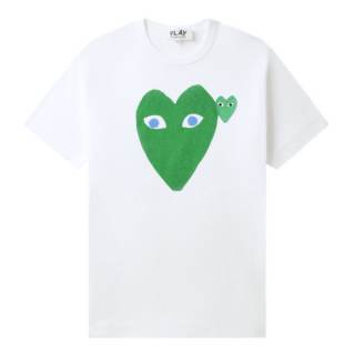 CDG Play T Shirts Unisex White Crew Neck Thin Straight Fit
