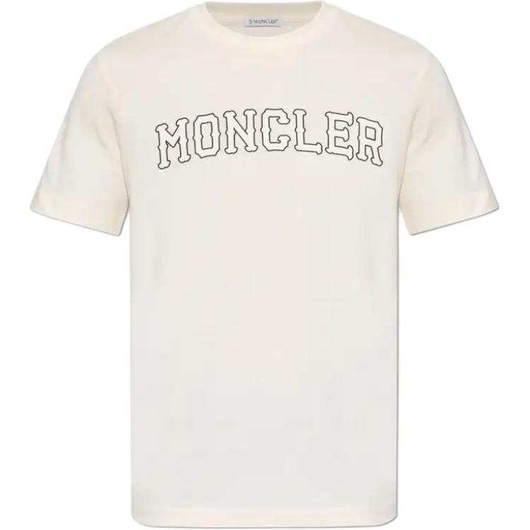 Moncler T Shirts Men's White Crew Neck Moderate Straight Fit