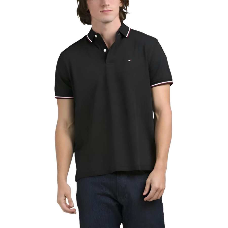 Tommy Hilfiger Polo Shirts Men's Black Polo Collar Moderate
