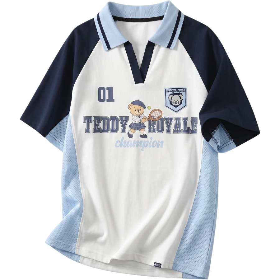 SNBL T Shirts Women's White & Blue Cooling/10A Antibacterial Lapel Moderate